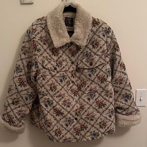 Floral Tapestry Jacket with Cream Sherpa